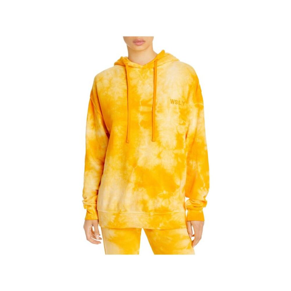 WSLY Womens Yellow Tie Oversized Tie Dye Long Sleeve Hoodie Top S